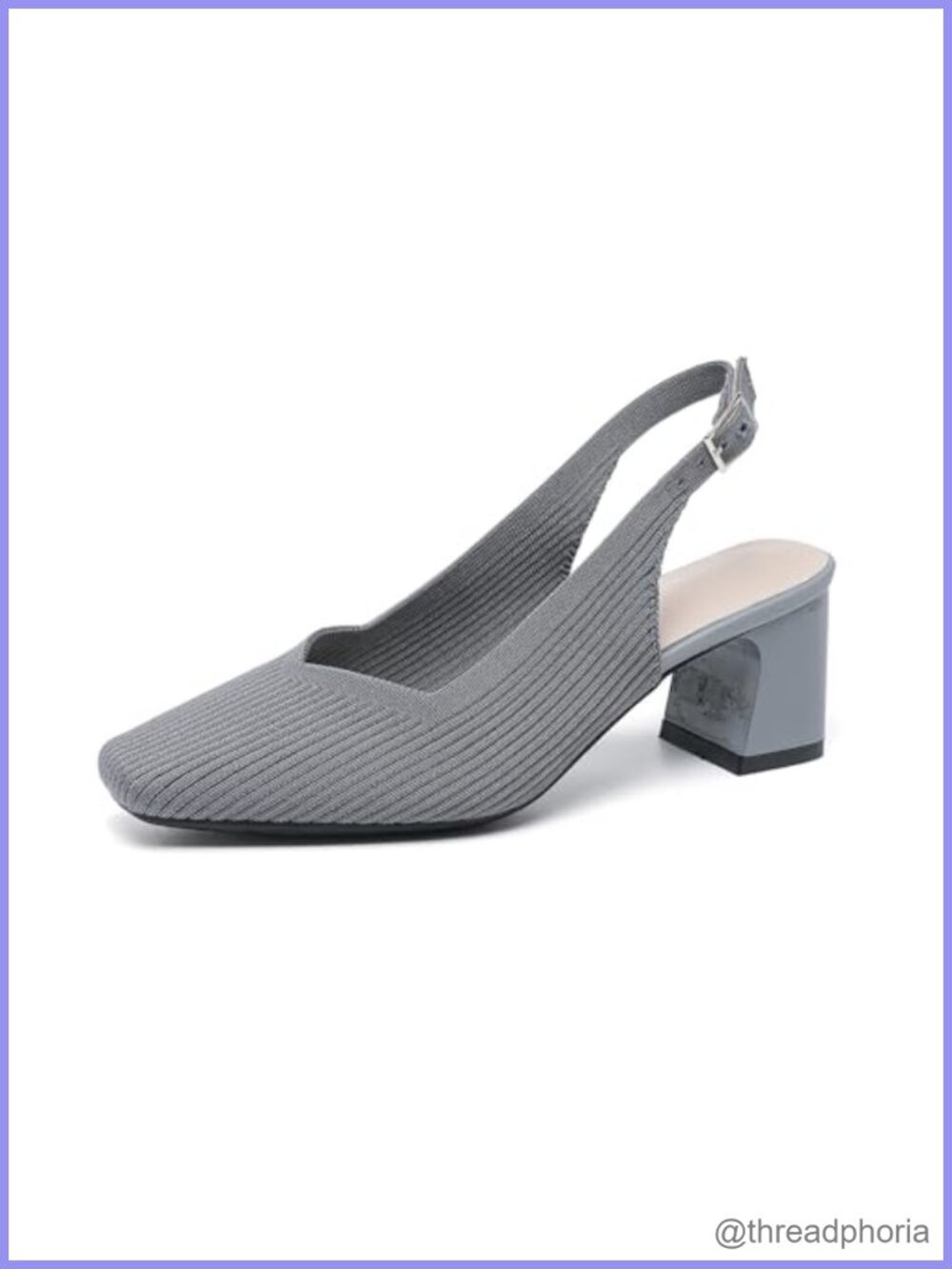 LVOMU Women's Knit Slingback Heels Adjustable Ankle Strap Chunky Heel Pumps